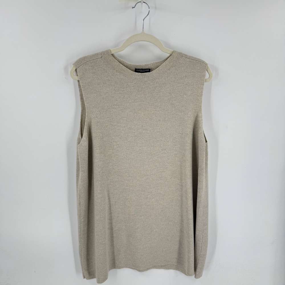 Eileen Fisher Shell Top Beige 1X Minimalist Wool Knit Vest Layering Plus Size